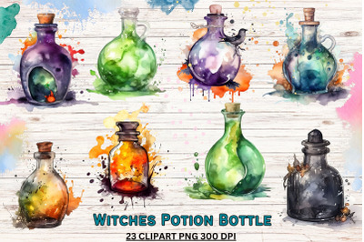 Witches Potion Bottle Watercolor , Halloween Clipart