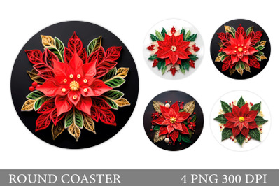 Poinsettia Round Coaster. Flowers Poinsettia Coaster Design