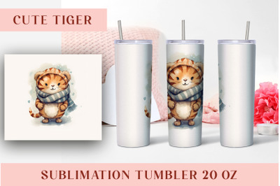 Watercolor Cute tiger Tumbler Wrap 20 oz