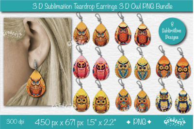 3D Earring sublimation bundle 3D Teardrop earring 3D Effect Owl Sublim