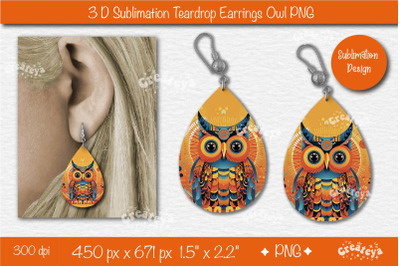 3D Earrings Sublimation Teardrop earring 3D Owl Country Style