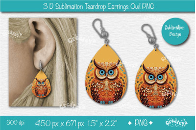 3D Earrings Sublimation Teardrop earring 3D Owl Country Style
