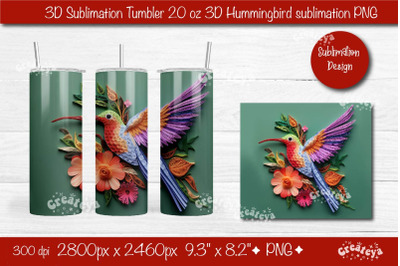 3d Quilling tumbler 3D Hummingbird 3D Flower Tumbler 20 Oz sublimation