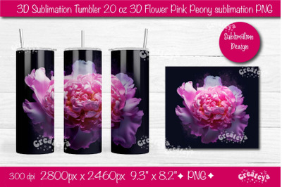 3D Flower tumbler 3D Pink Peony 3D sublimation tumbler wrap&2C; 20 Oz sub