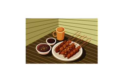 Satay Indonesian Food Illustration