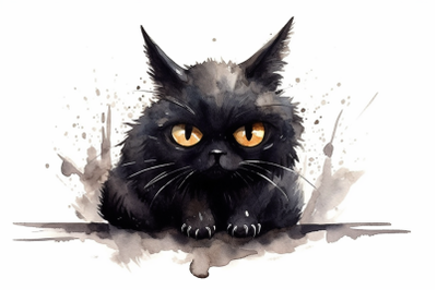 Watercolor Halloween Black Cat