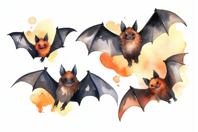 Watercolor Group Of Halloween Bats