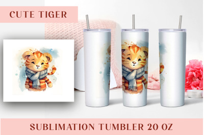 Watercolor Cute tiger Tumbler Wrap 20 oz