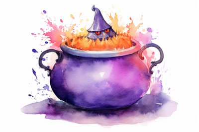 Watercolor Halloween Witch Pot