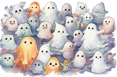 Watercolor Halloween Ghosts