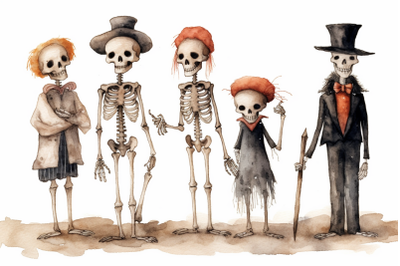 Watercolor Halloween Skeletons