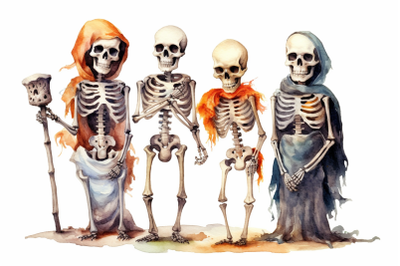 Watercolor Halloween Skeletons