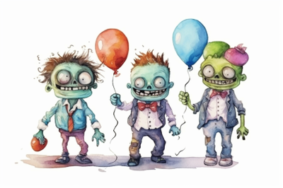 Watercolor Group of Halloween Zombies