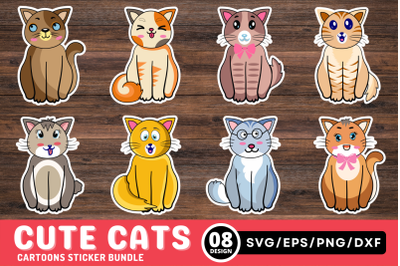 Cute Cats Cartoons Stickers Bundle