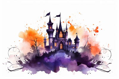 Watercolor Halloween Haunted Castle