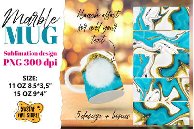 Turquoise gold marble sublimation mug wrap bundle.5 design