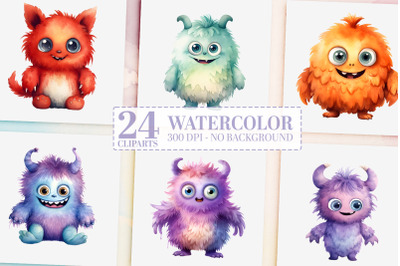 24 Kawaii Monsters Clipart Bundle - Watercolor, Halloween PNGs