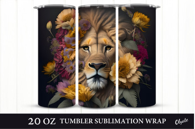 Lion With Flowers Tumbler Sublimation Wrap. 20 OZ Tumbler