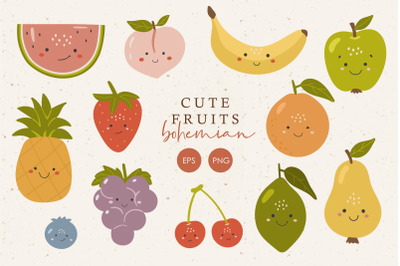 Cute fruits clipart, Fruits with face clipart