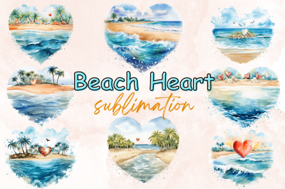 Beach Heart Watercolor Clipart