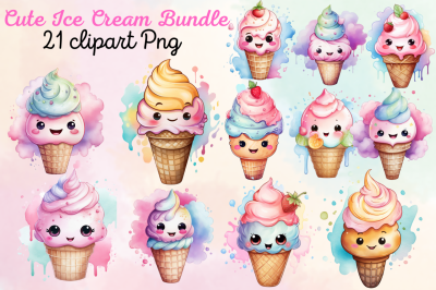 Cute Ice Cream Watercolor Clipart