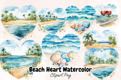 Beach Heart Watercolor Clipart