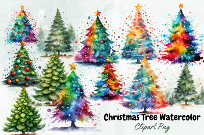 Christmas Tree Watercolor Clipart