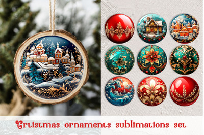 Santa Ornament sublimation PNG Bundle Christmas gift tag