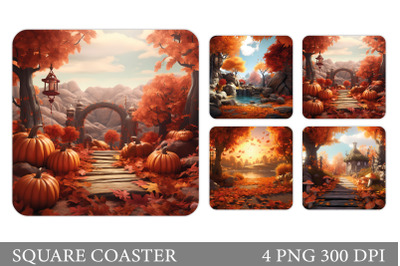 Fall Square Coaster. Pumpkin Coaster Sublimation