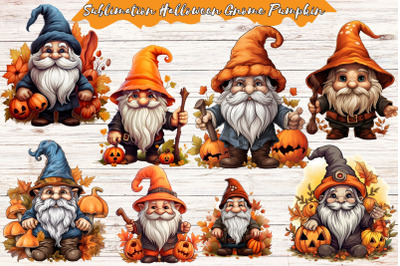 Sublimation Halloween Watercolor Gnome Pumpkin