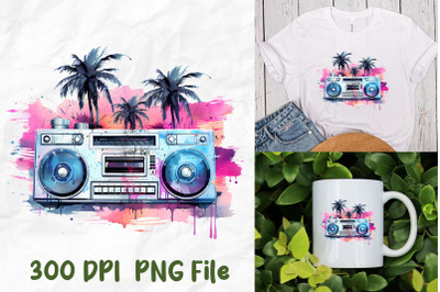 Vaporwave Retro Boombox Palm Tree