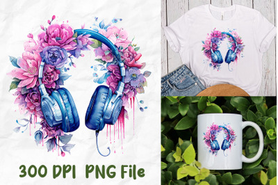 Vaporwave Retro Headphones Flower