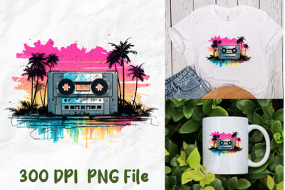 Vaporwave Retro Cassette Palm Tree