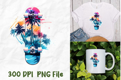 Vaporwave Retro Skateboard Palm Tree