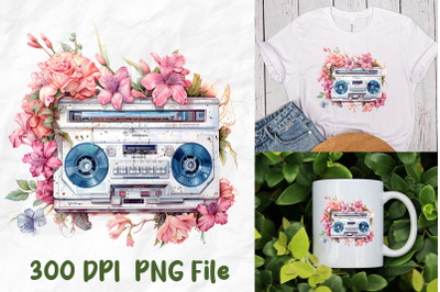 Vaporwave Retro Boombox Flower