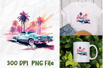 Vaporwave Retro Palm Tree Vintage Car