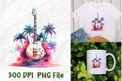 Vaporwave Retro Rock Guitar Palm Tree