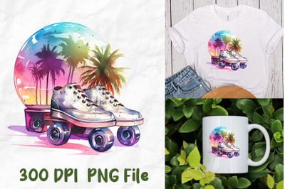 Vaporwave Sunset Palm Tree Roller Skate