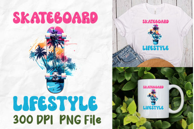 Skateboard Lifestyle Palm Tree Vaporwave