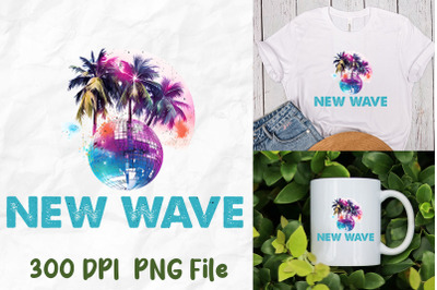 New Wave Disco Ball Palm Tree Vaporwave