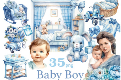 Baby Boy Clipart Bundle | Blue Baby Clipart Set