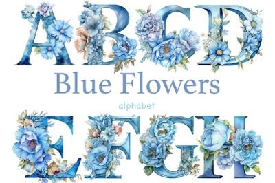 Blue Flowers Alphabet | Blue Baby Clipart