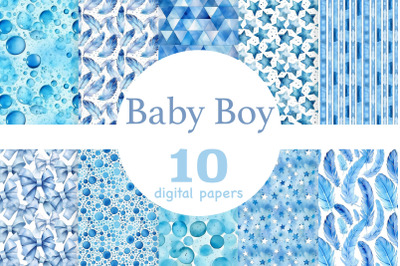 Blue Baby Boy Digital Paper | Baby Shower Pattern