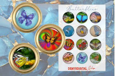 Butterflies Digital Collage Sheet, Butterflies Circles