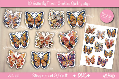Butterfly stickers Bundle 3D Printable stickers sheet PNG