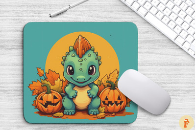 Cartoon Dinosaur With Pumpkins Mouse Pad