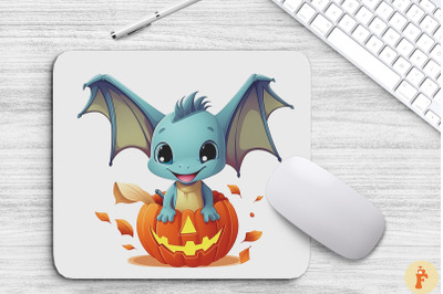 Cartoon Dinosaur With Pumpkins Mouse Pad