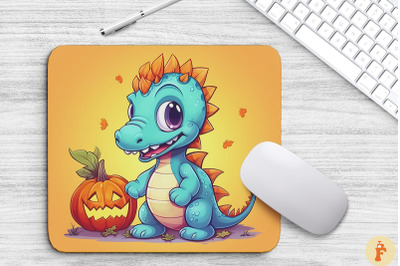 Cartoon Dinosaur With Pumpkins Mouse Pad