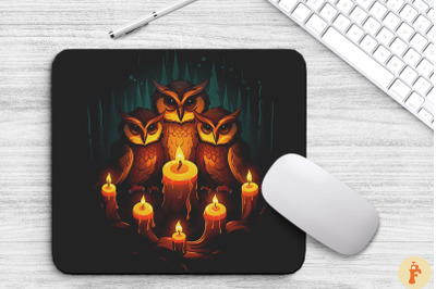 Group Of Owls Gathered Around A Candle