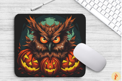 An Owl With Fiery Orange Eyes Mouse Pad